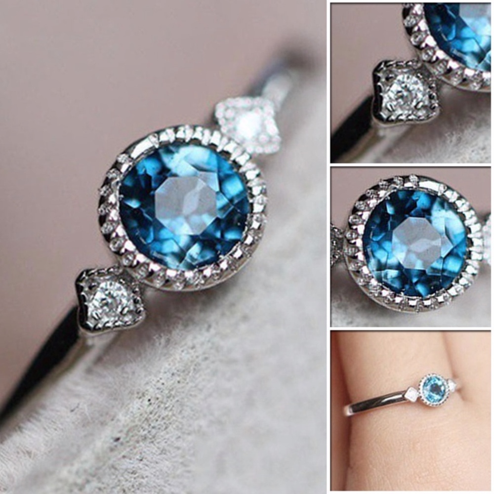 Round-Cut Light Blue CZ Crystal Ring - Picture 3 of 7